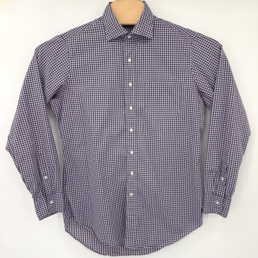 Sid Mashburn Button Up Men M Purple Gingham Spread Collar Long Sleeve Shirt FLAW - Picture 2 of 11